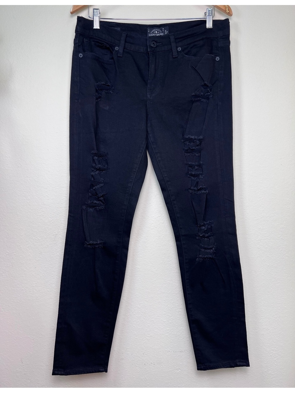 LUCKY BRAND Charlie Skinny Ripped Black Destructed Ankle Jeans Women's 31/29